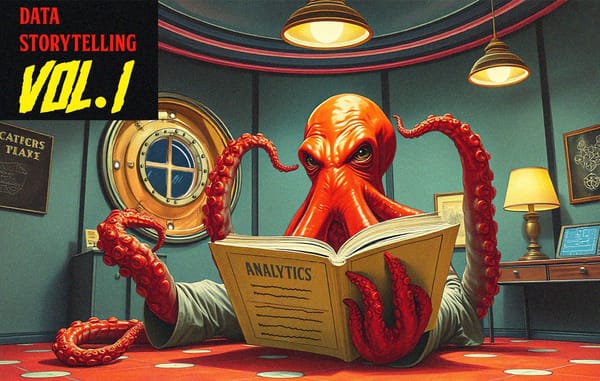 A cover for the article in the style of a 1960’s science fiction pulp magazine featuring a red octopus monster with ominous t